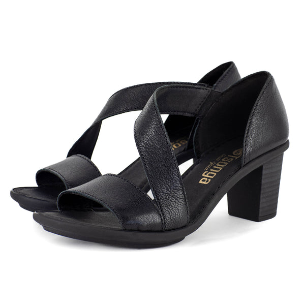 Asaziwa : Ladies High-Heeled Leather Sandal in Black