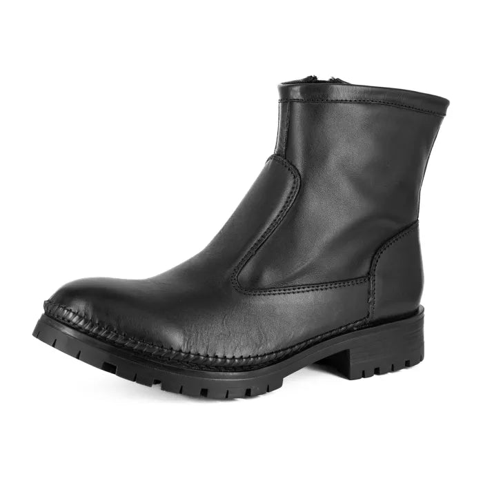Black leather boot on a white background