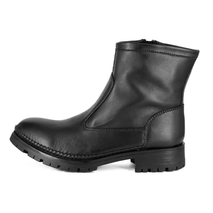 Black leather boot on a white background