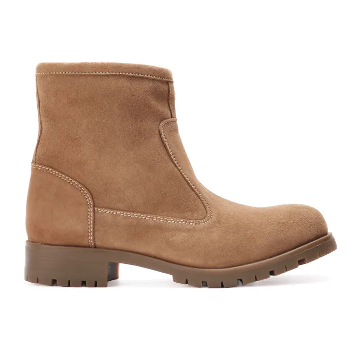 Brown suede ankle boot on a white background