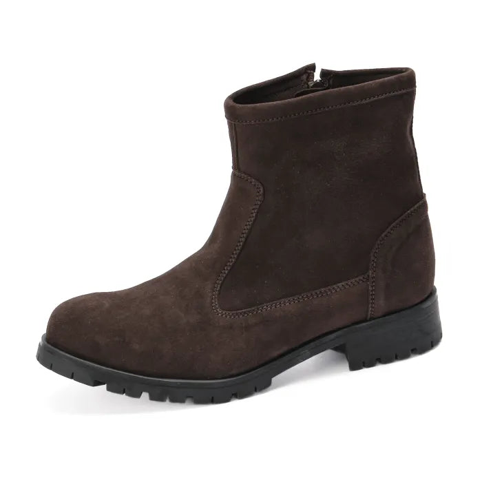 Brown suede ankle boot on a white background