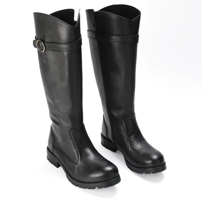 Pair of black knee-high boots on a white background