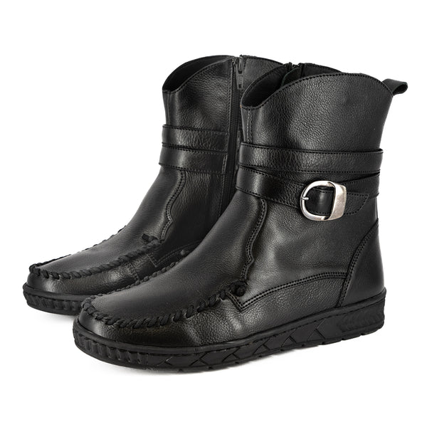 Folade : Ladies Leather Boot in Black Delta