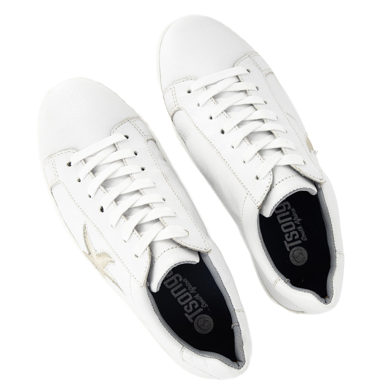 Telani : Ladies Leather Sneaker in White & Bark