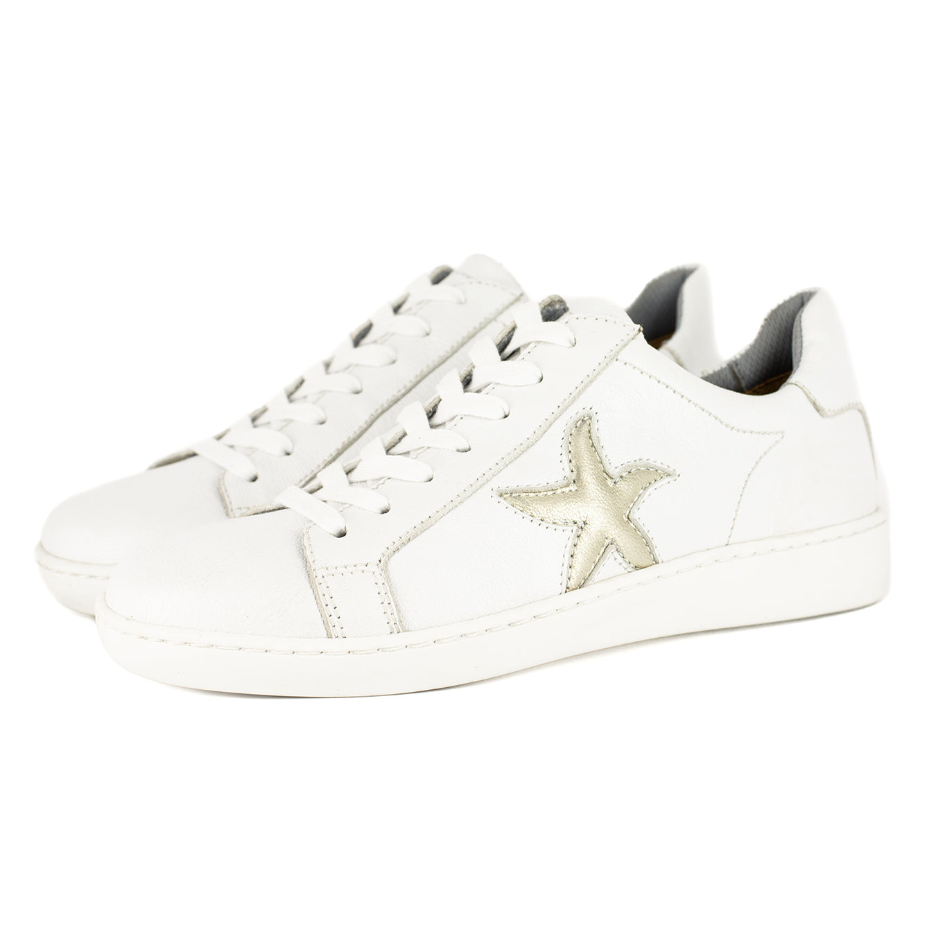 Telani : Ladies Leather Sneaker in White & Bark