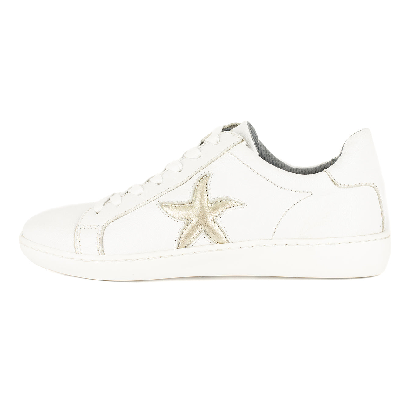 Telani : Ladies Leather Sneaker in White & Bark
