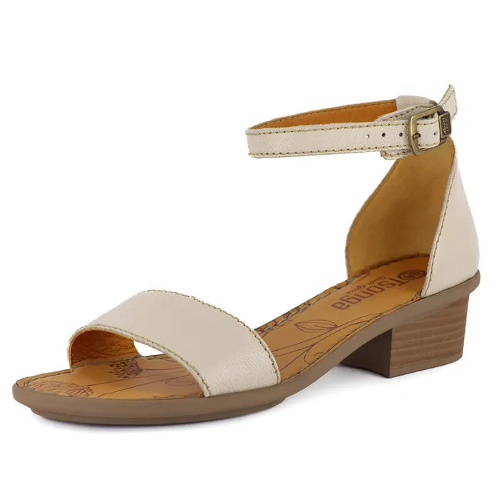 Beige sandal with a beige heel on a white background