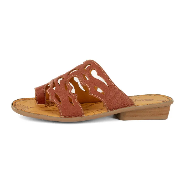 Brown sandal with block sole on a white background