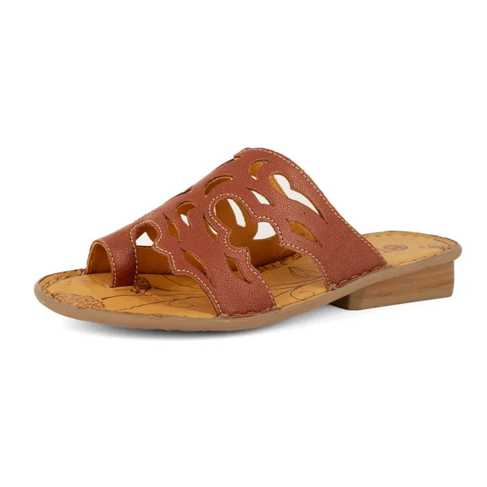 Brown sandal with block sole on a white background
