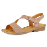 Beige sandal with a block heel on a white background