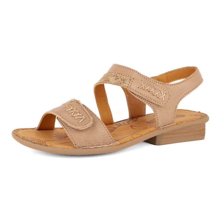 Beige sandal with a block heel on a white background