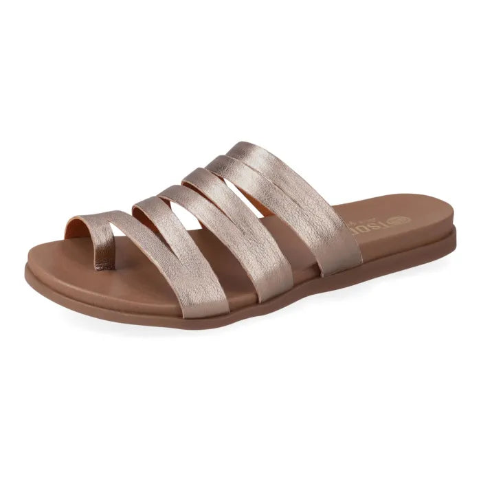 Sandal with metallic strap design on a white background