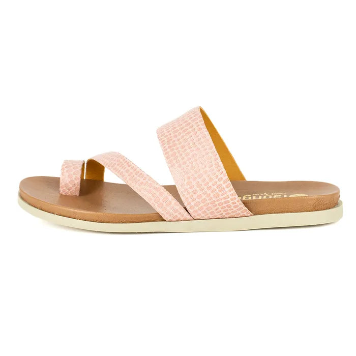 Pink sandal with off-white sole on a white background