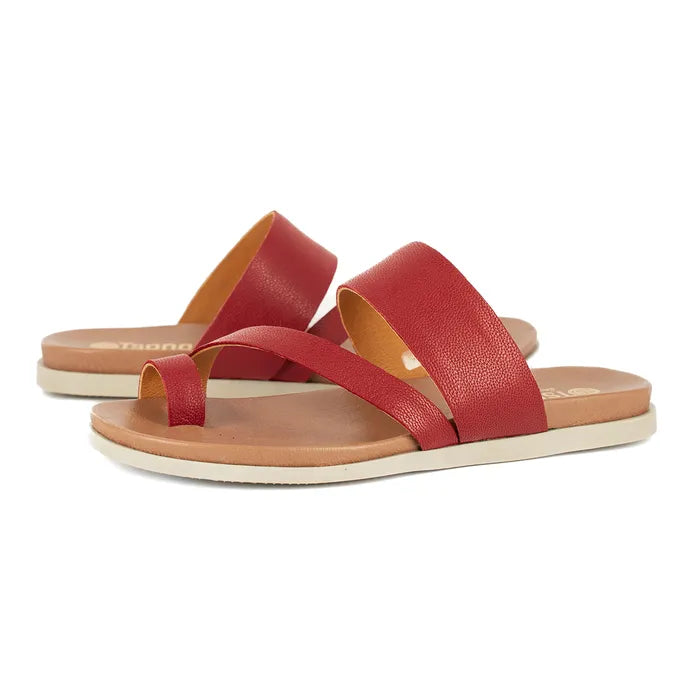 Red sandals with a white background