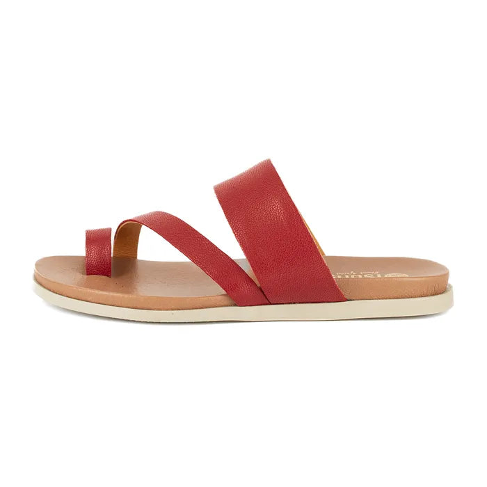 Red sandal with a white sole on a white background
