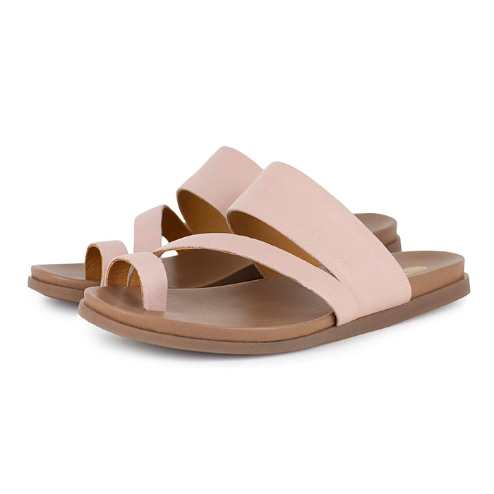 Pair of pink sandals on a white background