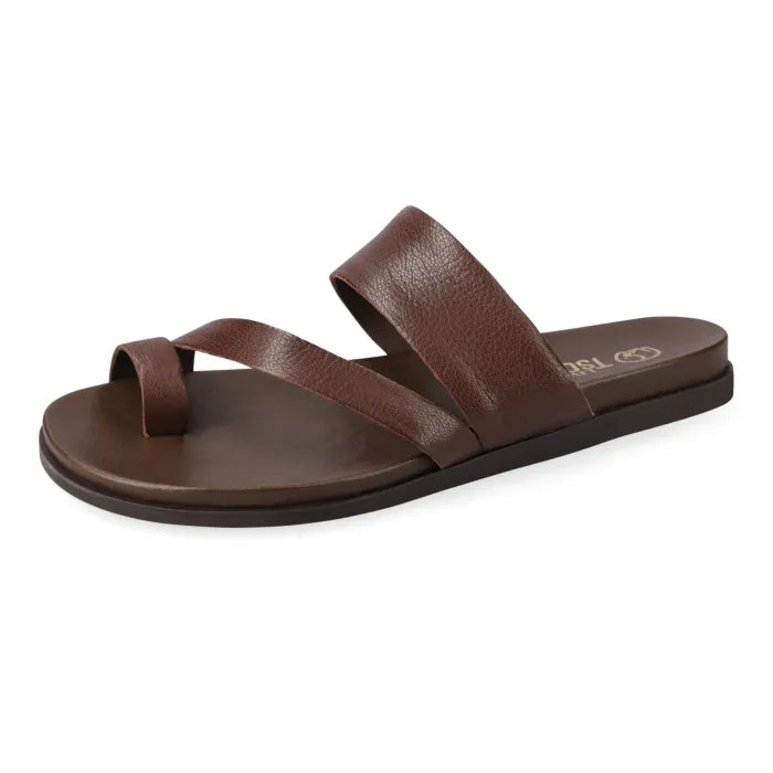 A single brown sandals with 'Tsonga' branding on a white background