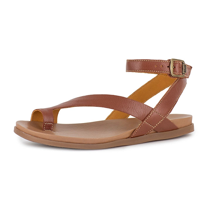 Brown sandal with a strap on a white background
