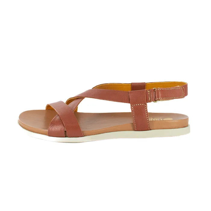 Brown sandal with a white sole on a white background