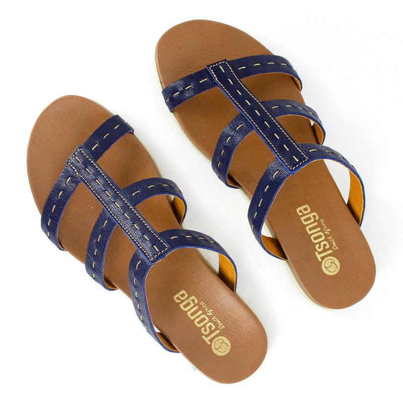 Zuwarah : Ladies Leather Sandal in Marine Cayak