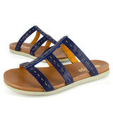 Zuwarah : Ladies Leather Sandal in Marine Cayak