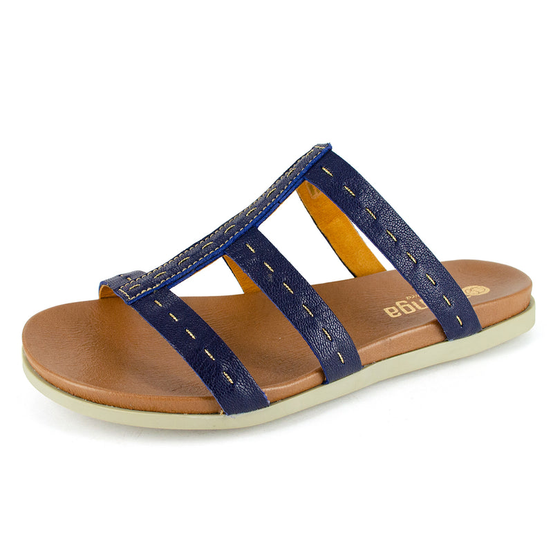 Zuwarah : Ladies Leather Sandal in Marine Cayak