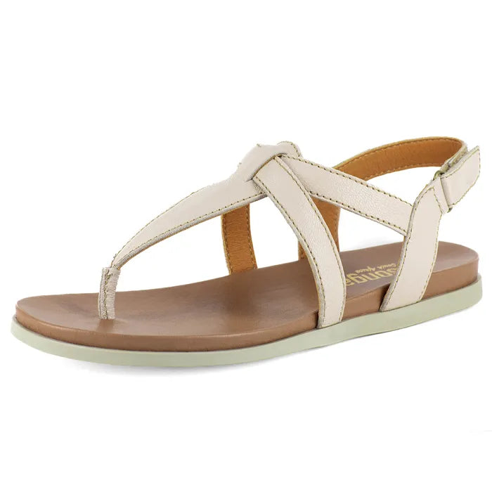 Beige sandal with off-white sole on a white background