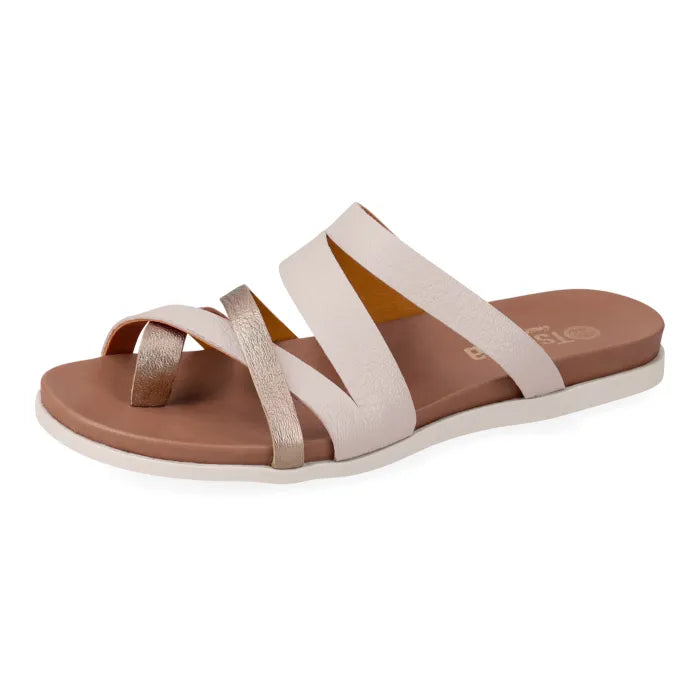 Beige sandal with tan sole on a white background