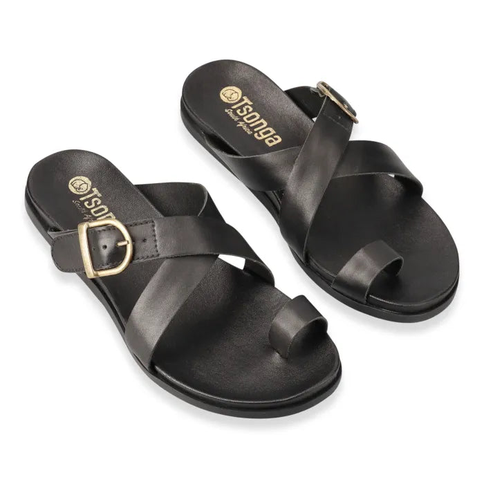 Black sandal with a black sole on a white background