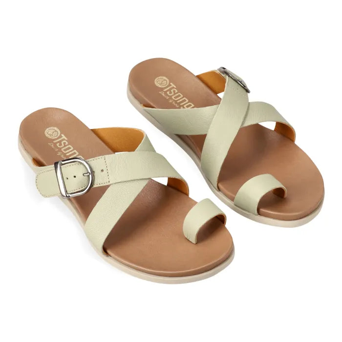 Light Green sandal with a tan sole on a white background