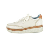 Accra : Ladies Leather Platform Sneaker in Cream Cayak