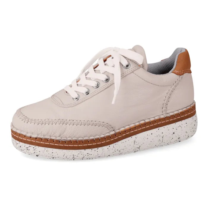Beige sneaker with brown accents on a white background