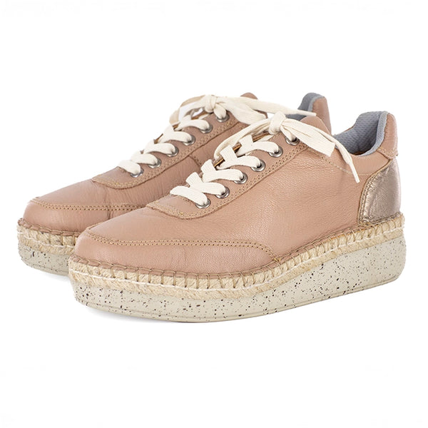 Vuyani : Ladies Leather Platform Espadrille Sneaker in Timber Cayak & Sabbia Galaxy