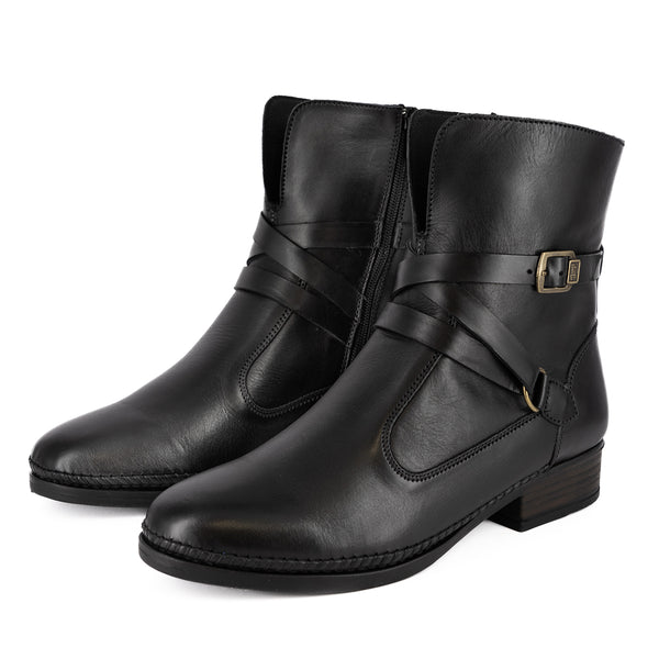 Kokumo : Ladies Leather Ankle Boot in Black Relaxa