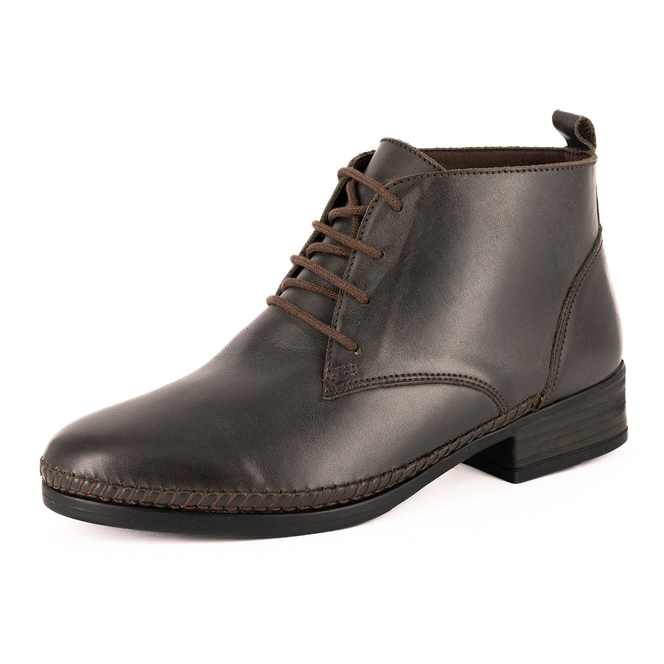 Chikelu : Ladies Leather Ankle Boot in Choc Relaxa