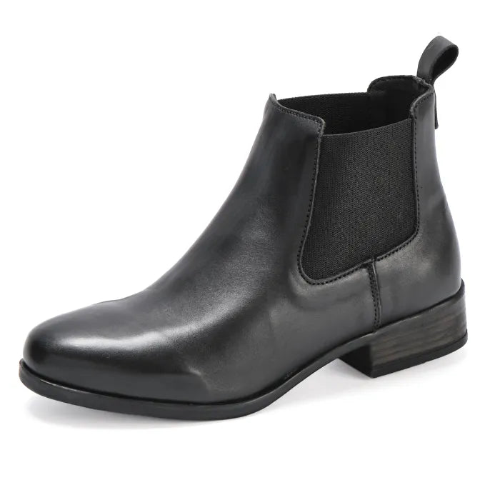 Black leather Chelsea boot on a white background