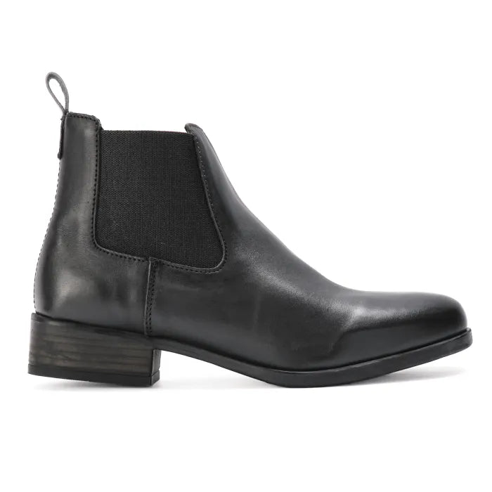 Black leather Chelsea boot on a white background