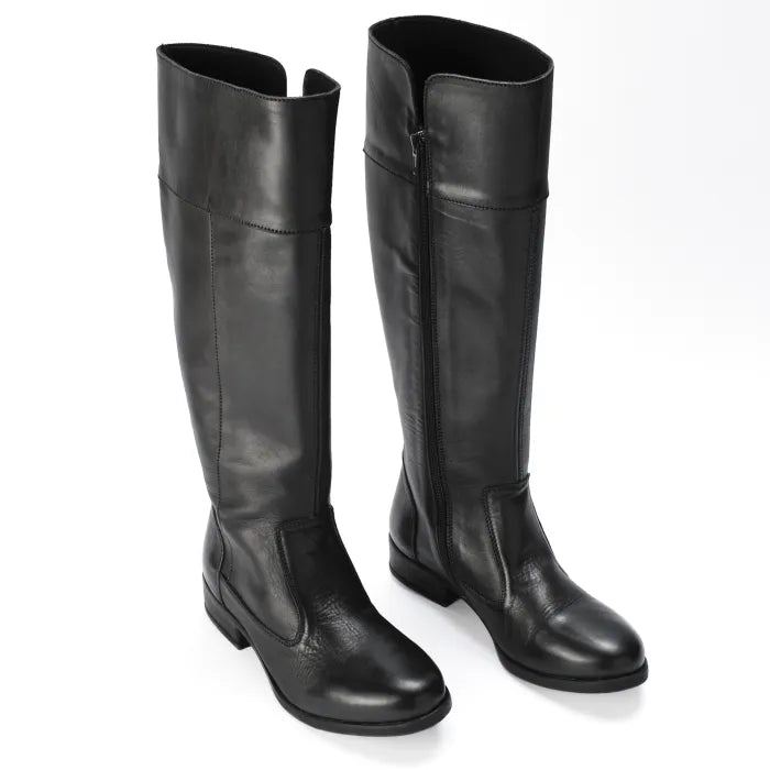 Pair of black knee-high boots on a white background