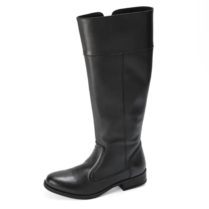 Black knee-high boot on a white background