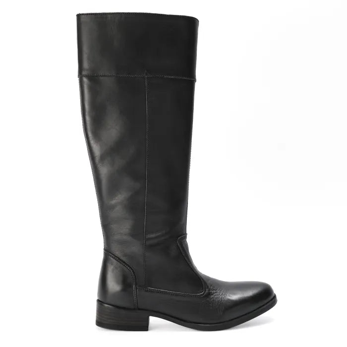 Black knee-high boot on a white background