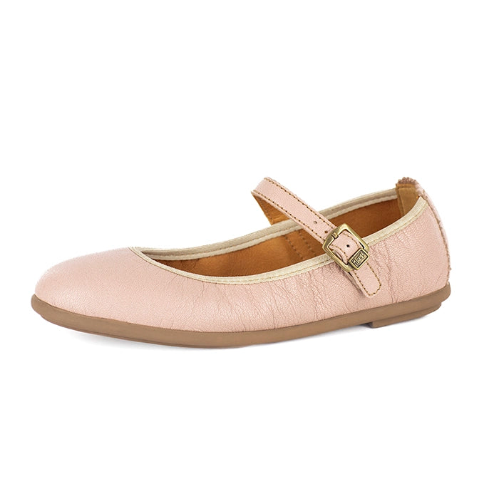 Light pink pump with a strap on a white background