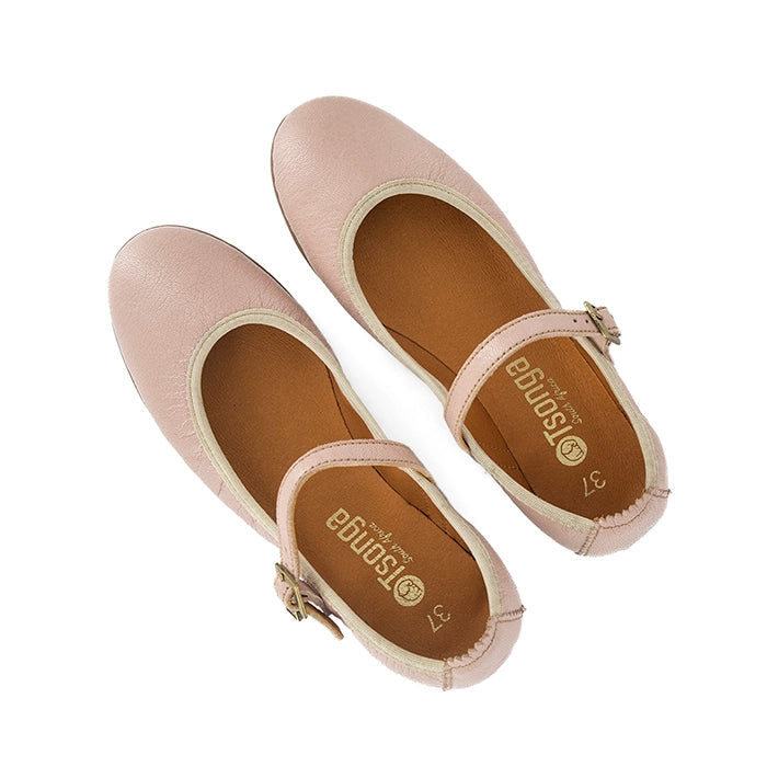 Pair of lihgt pink pumps with a visible brand logo on a white background