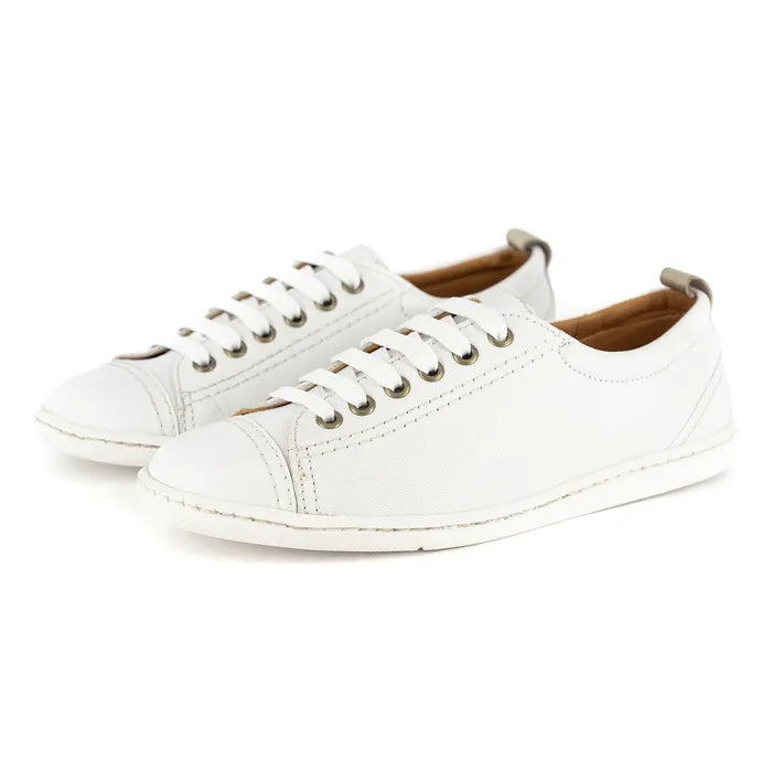 Pair of white sneakers on a white background