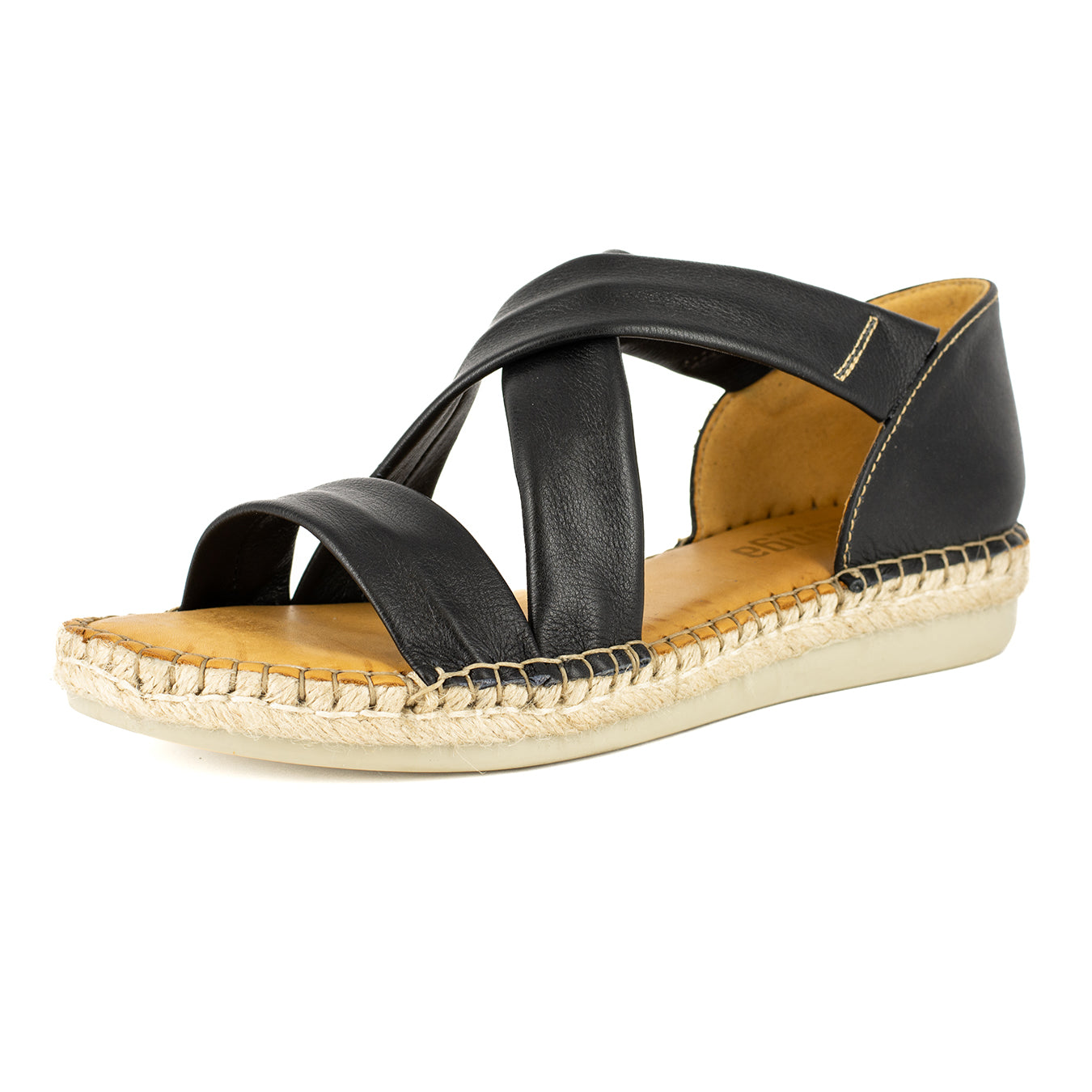 Ganandela : Ladies Leather Espadrille Sandal in Black Delta 23