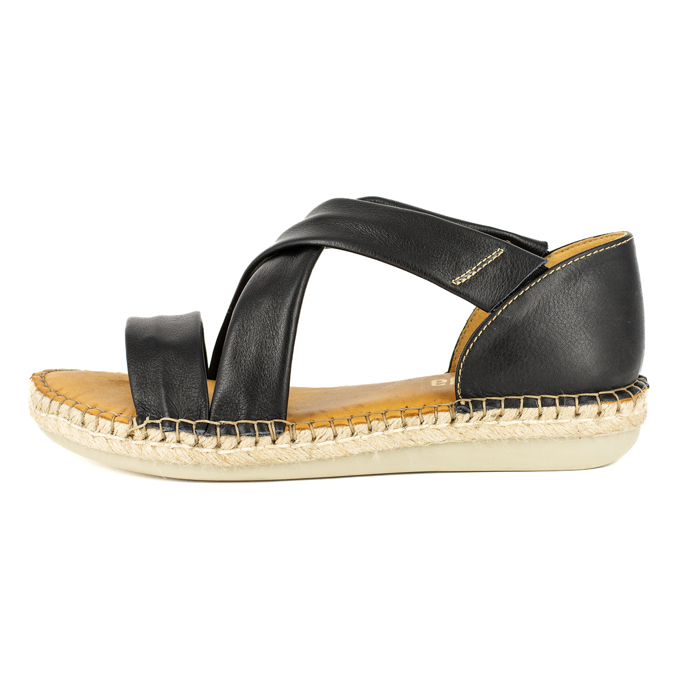 Ganandela : Ladies Leather Espadrille Sandal in Black Delta 23