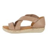 Beige sandal with espadrille sole on a white background