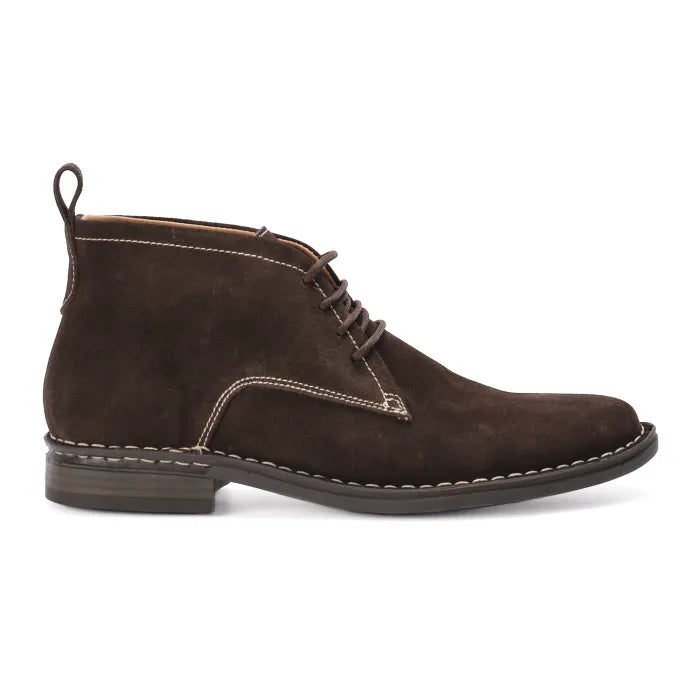 Brown leather boot with lining on a white background