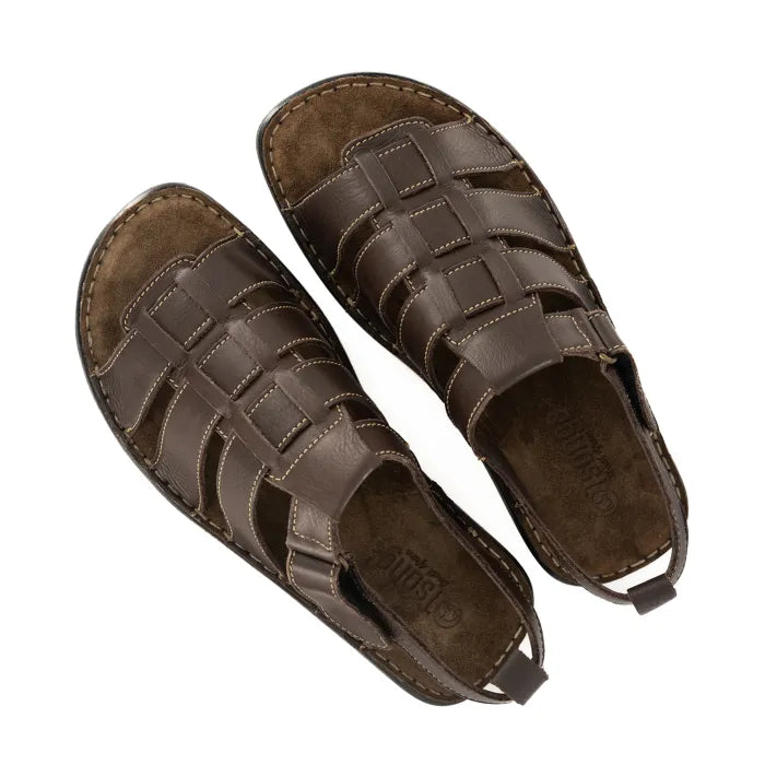 Pair of brown sandals on a white background