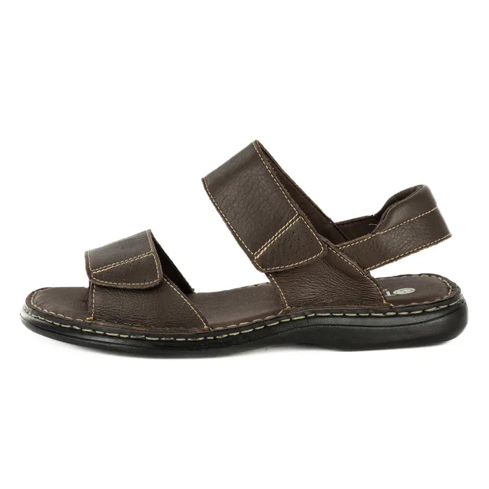 Brown sandal with multiple straps on a white background