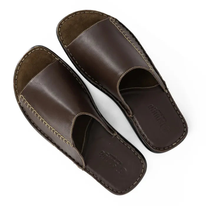 Pair of brown sandals on a white background